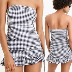 J. Crew Ruched Bandeau Swim Dress: Gingham